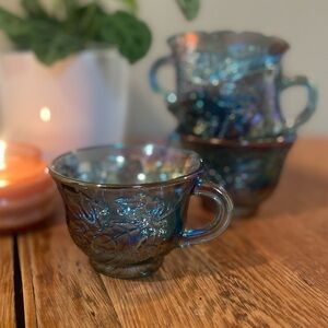 Indiana Glass “Harvest Grape” Carnival Glass Punch Cup – Iridescent Blue